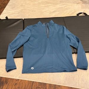 Greyson Sequoia 1/4 Zip Pullover Mens Size small blue and grey EUC wolf logo